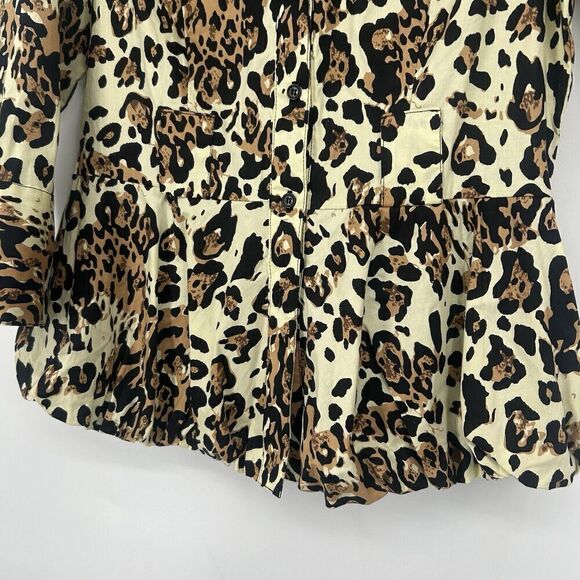 Giorgio Saint Angelo Womens Leopard Print Peplum Top Button Up Bubble Hem Size S - Picture 5 of 11